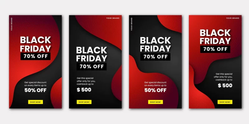 Gradient black Friday Instagram stories collection Free Vector