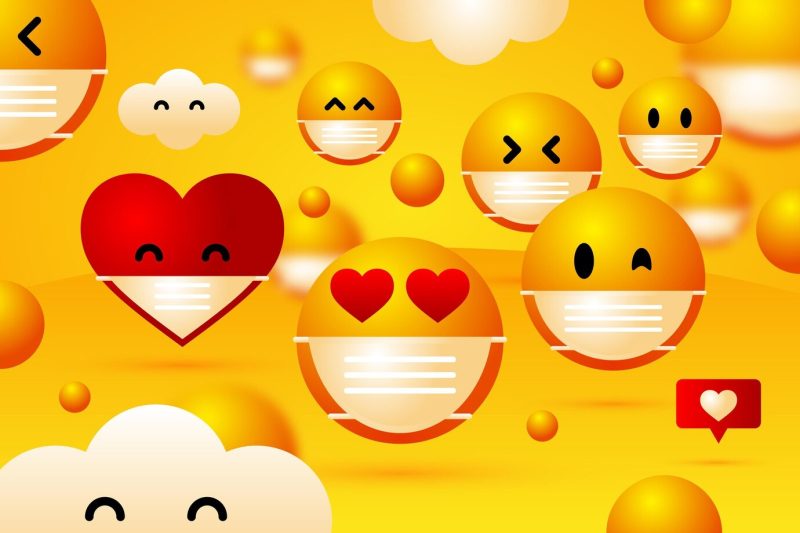 Gradient emoji with face mask background Free Vector