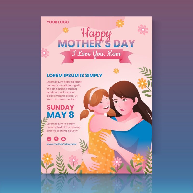 Gradient mothers day vertical flyer template Free Vector