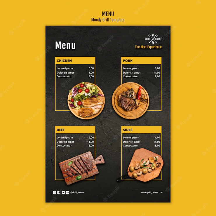 Grill house menu template Free Psd