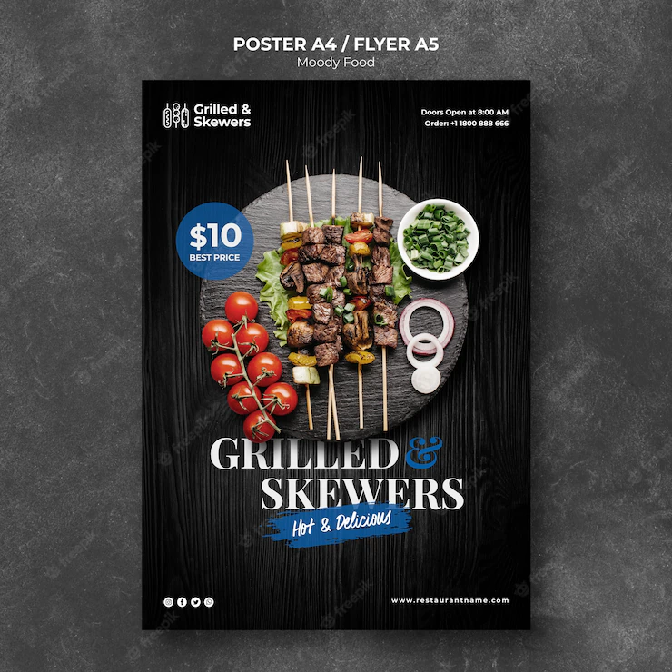 Grilled Skewers With Veggies Restaurant Poster Template 23 2148429035