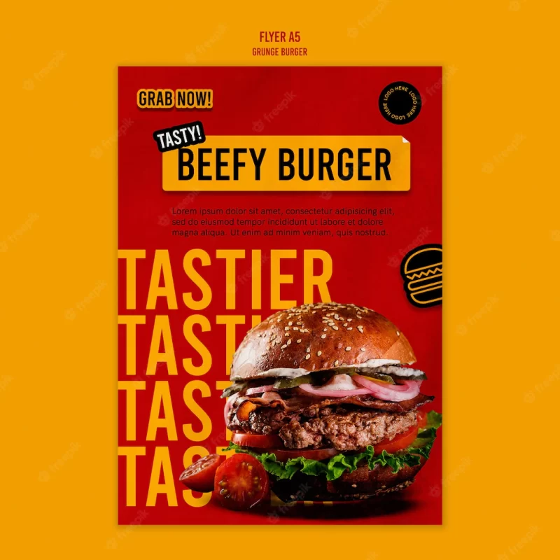 Grunge burger flyer template Free Psd