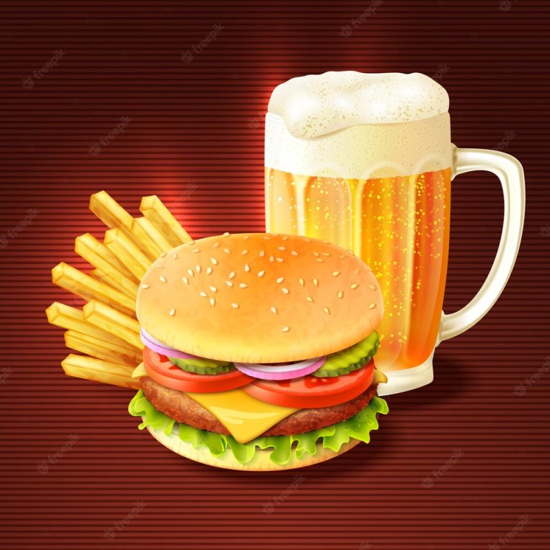 Hamburger and beer background Free Vector