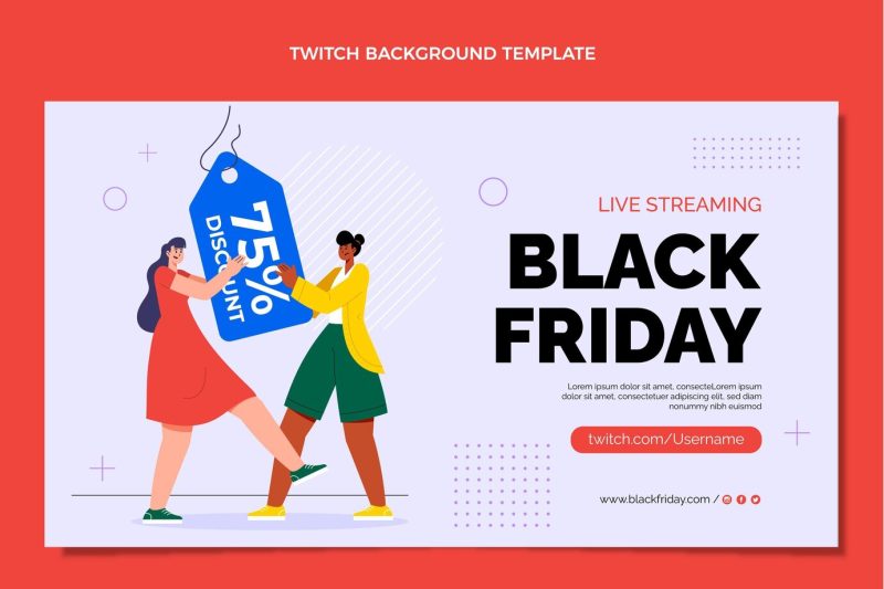 Hand drawn flat black friday twitch background Free Vector