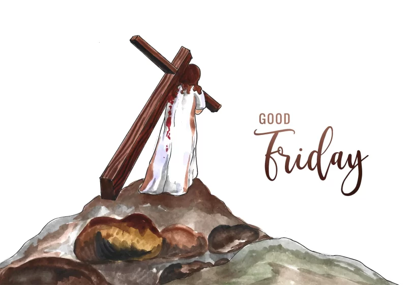 Hand drawn good Friday blessings with Jesus carrying cross watercolor background Free Vector