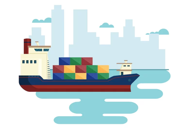 Hand drawn illustration container ship Free Vector