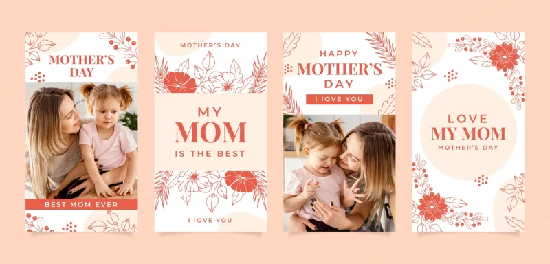 Hand drawn mother’s day instagram stories collection Premium Vector