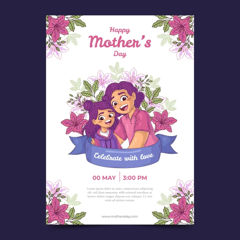 Hand drawn mothers day flyer template Free Vector