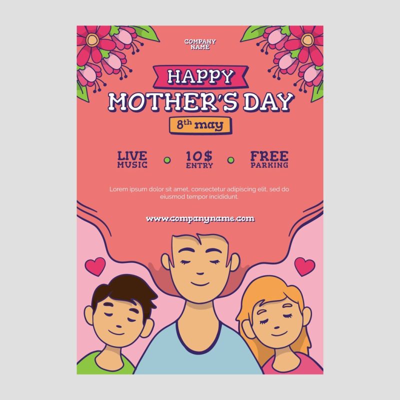 Hand drawn mothers day vertical poster template Free Vector