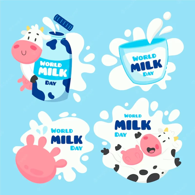 Hand drawn world milk day badges collection Free Vector