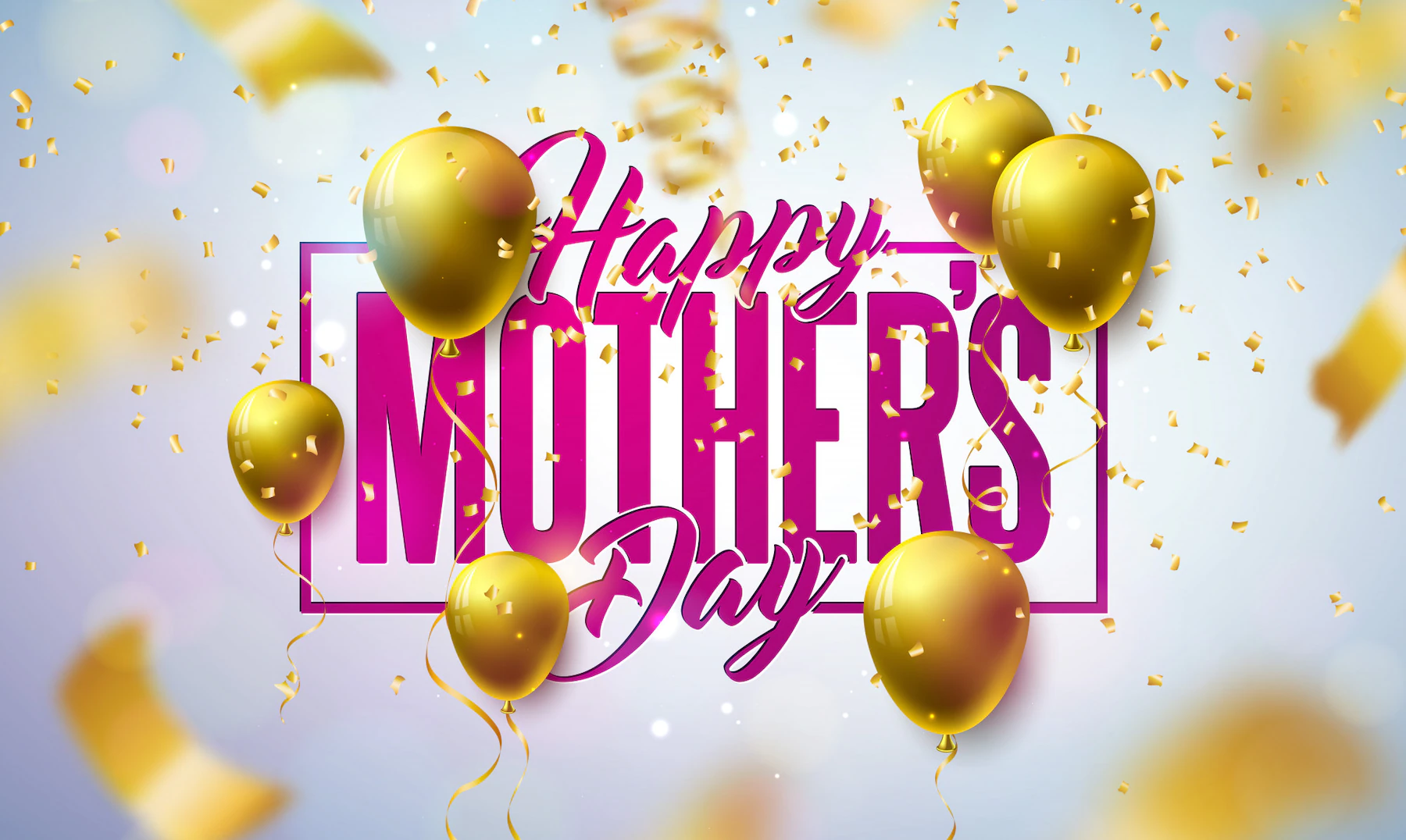 Happy Mother S Day Greeting Card Design With Gold Balloon Falling Confetti Light Background Celebration Illustration Template Banner Flyer Invitation Brochure Poster 1314 2742