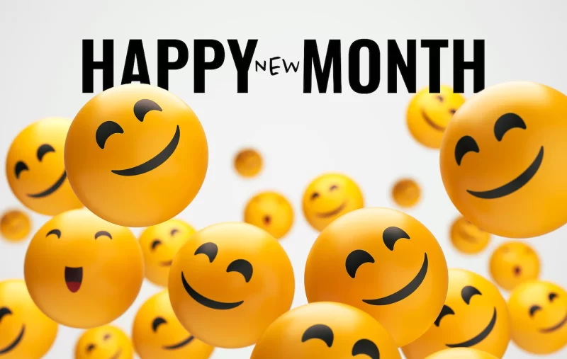 Happy new month wording with smiley emojis Free Photo