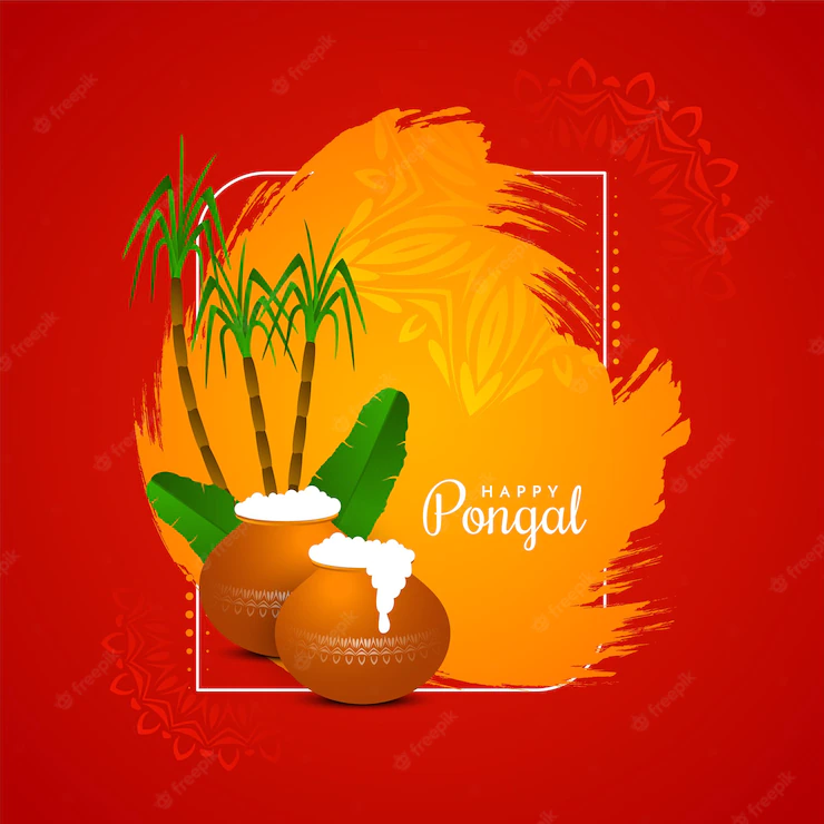 Happy Pongal Festival Red Color Greeting Background Design Vector 1055 11763