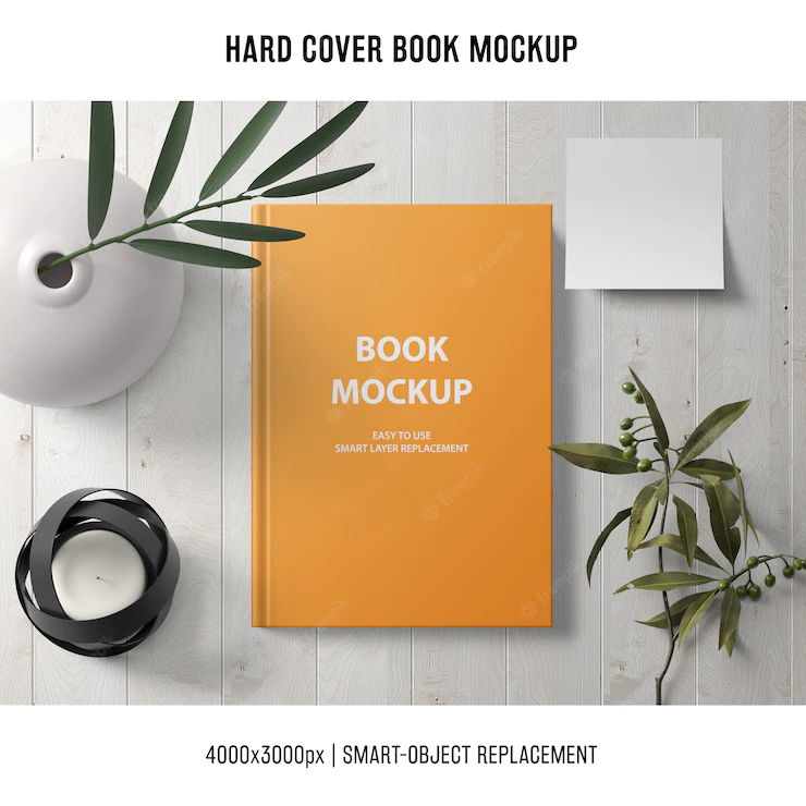 Hard Cover Book Mockup With Plants 1318 333