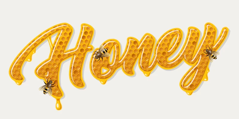 Honey lettering with bees Free Vector