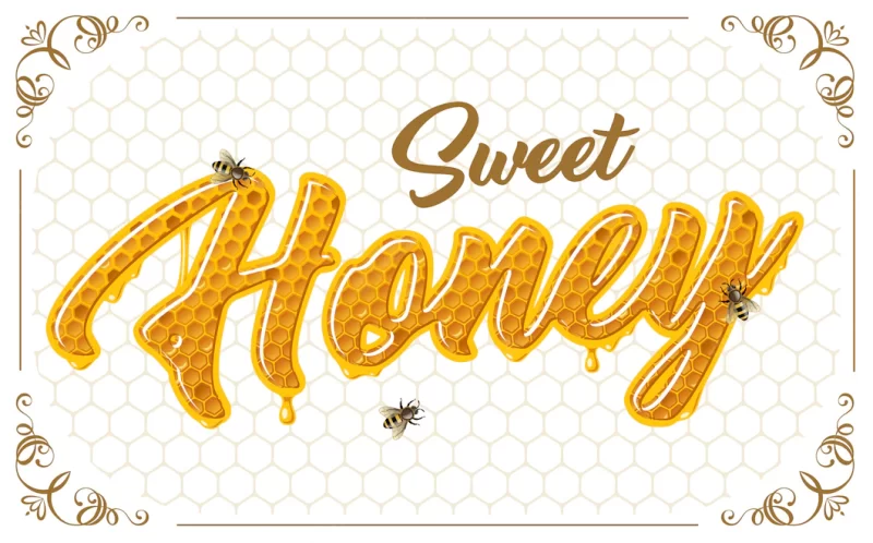 Honey lettering with bees Free Vector