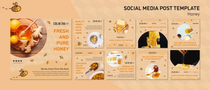 Honey shop social media post template Free Psd