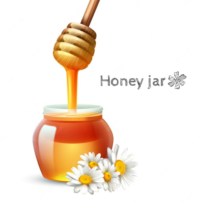 Honey stick daisy flower and jar realistic set Free Vector