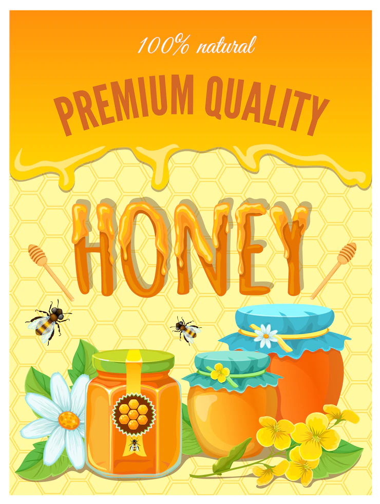 Honey With Drops Honeycombs Ready Jars Vector Illustration 1284 33557