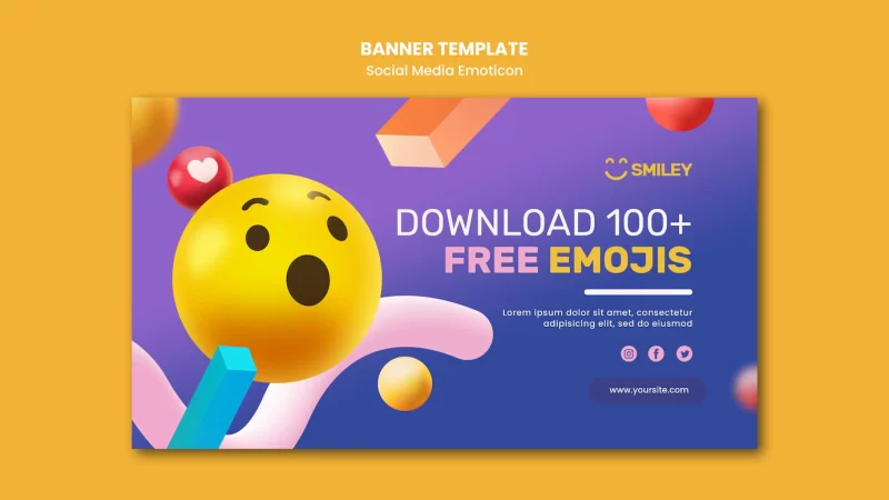 Horizontal banner for social media app emoticons Free Psd