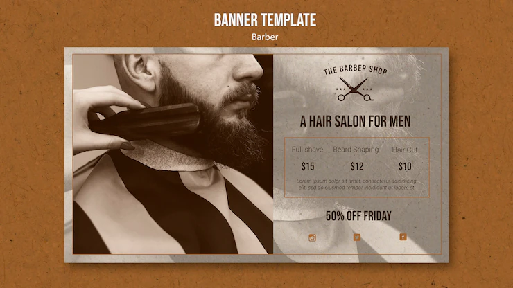 Horizontal banner template for barber shop Free Psd