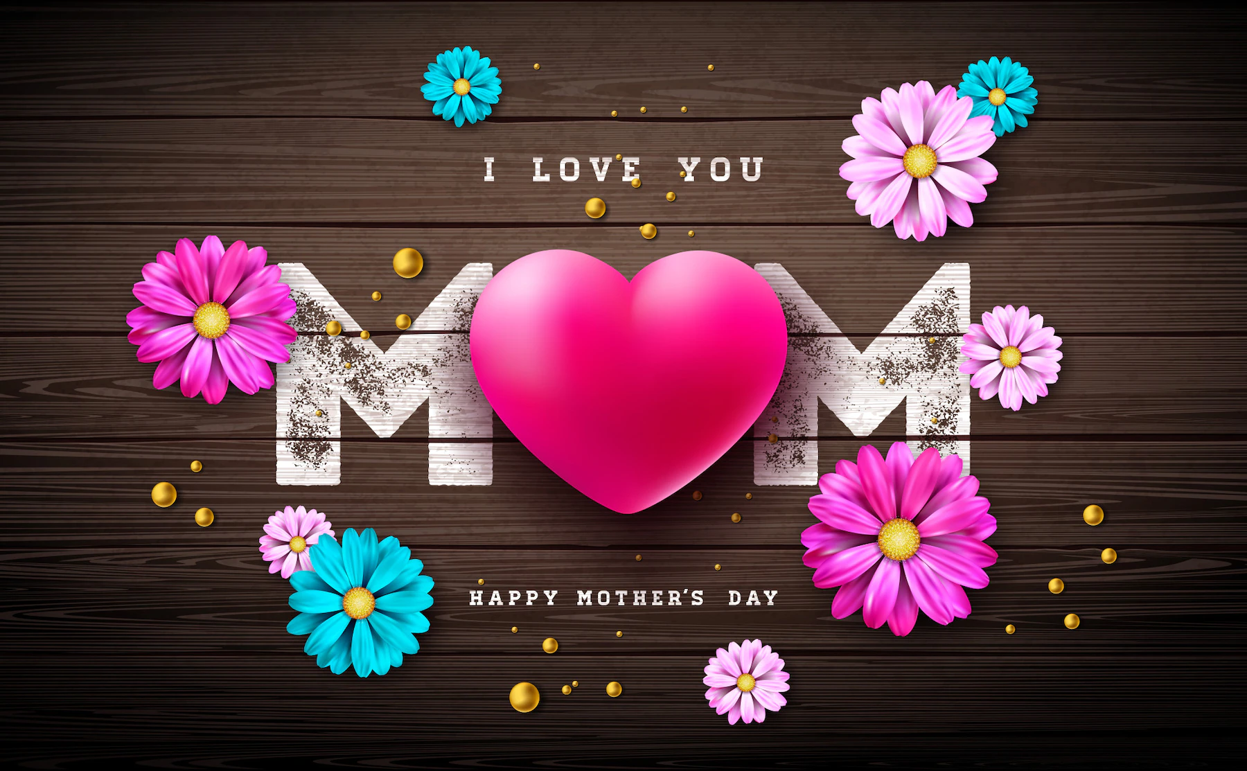 I Love You Mom Happy Mother S Day Greeting Card Design With Heart Pearl Vintage Wood Background 1314 2730