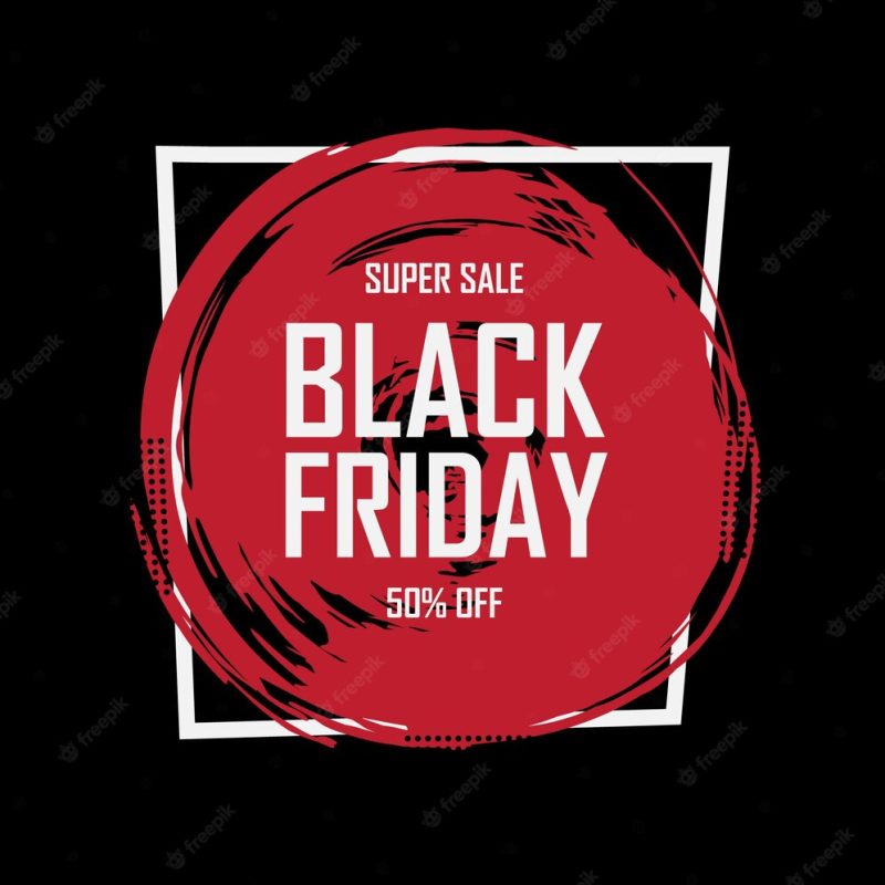 Illustration of black friday sale red and black brush stroke frame background Premium Vector