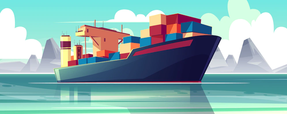 Illustration With Dry Cargo Ship Sea Ocean Commerce Shipping Delivery Goods 33099 1037