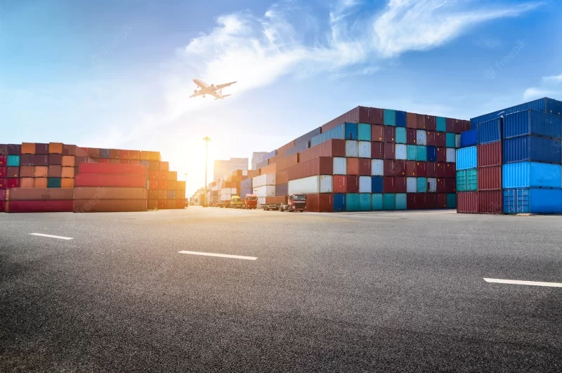 Industrial port and container yard Free Photo