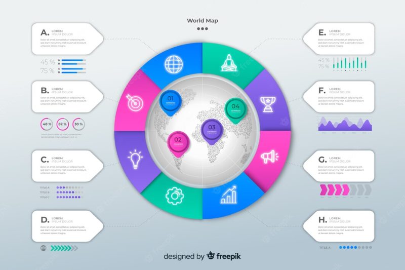 Infographic template with world map Free Vector