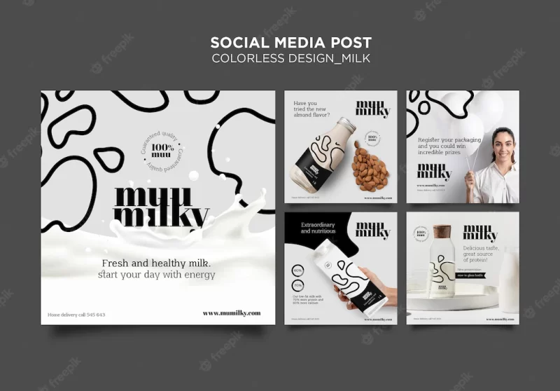 Instagram posts collection for milk with colorless design Free Psd