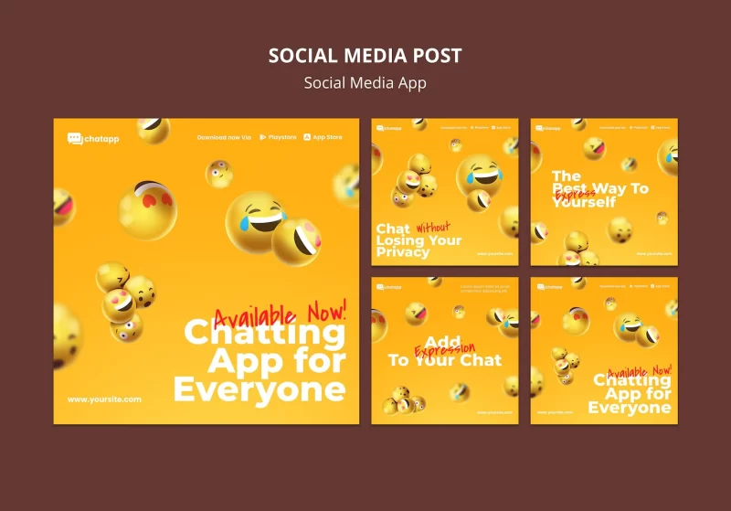 Instagram posts collection for social media chatting app with emojis Free Psd