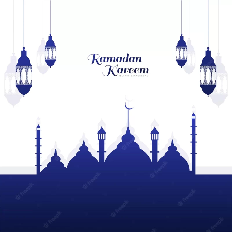 Islamic mosque with lamps ramadan kareem background Free Vector