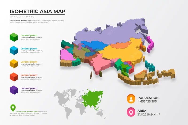 Isometric asia map infographic Free Vector