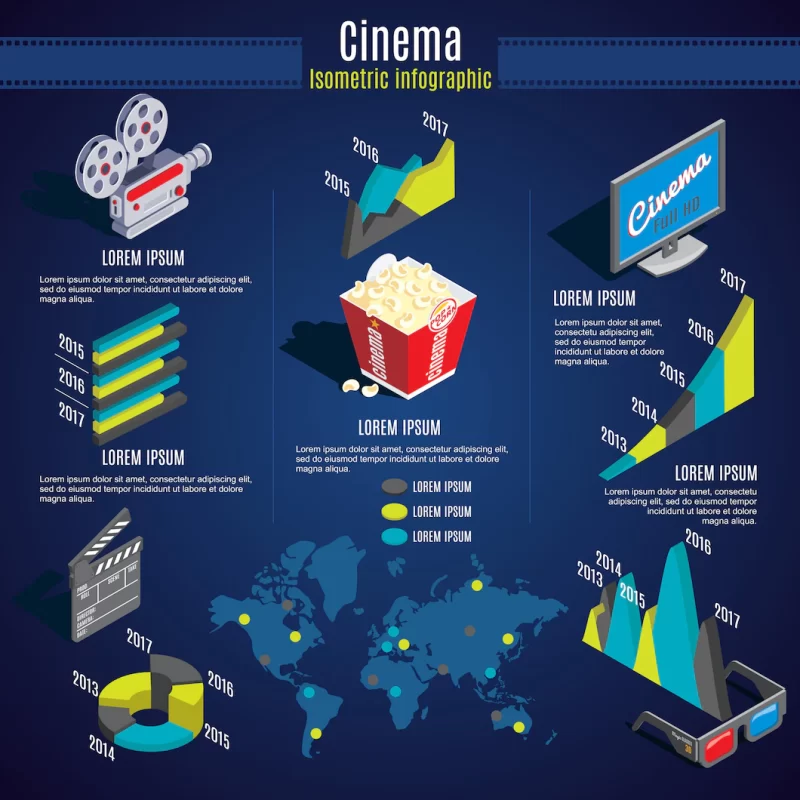 Isometric cinema infographic template Free Vector Isometric cinema infographic template Free Vector