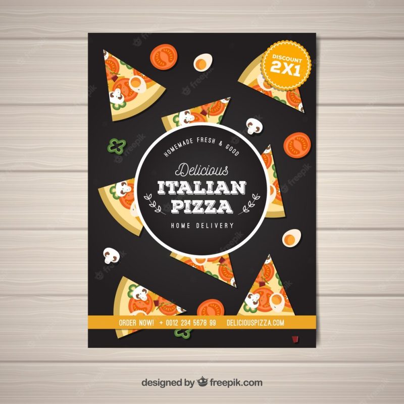 Italian pizza slice brochure Free Vector