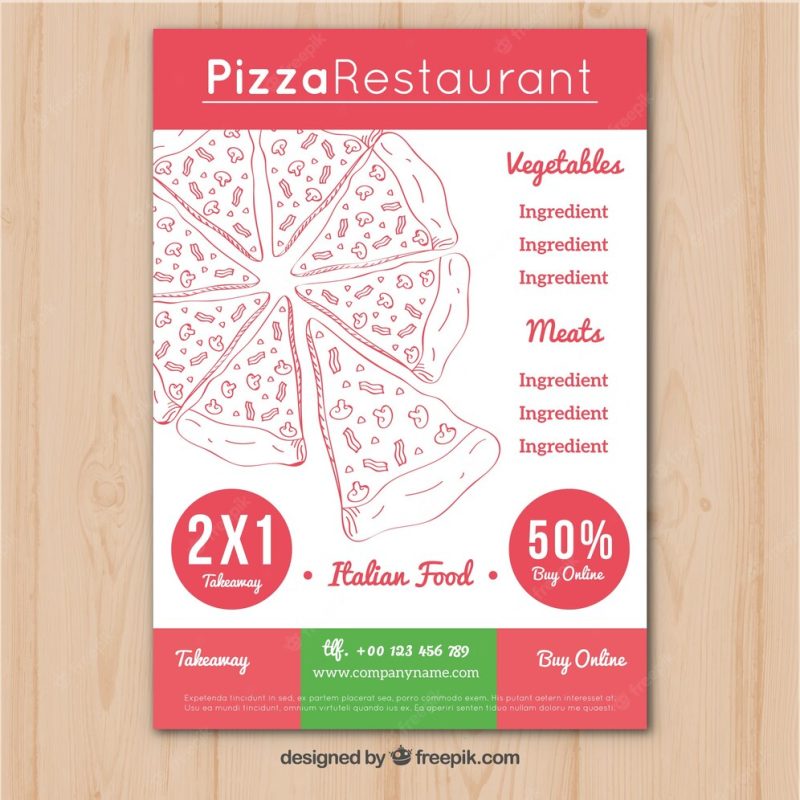 Italian restaurant brochure with pizza offers Free Vector
