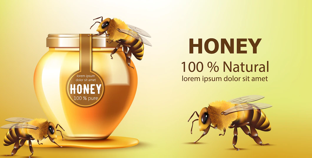 Jar Filled With Honey Surrounded By Bees 1268 15500