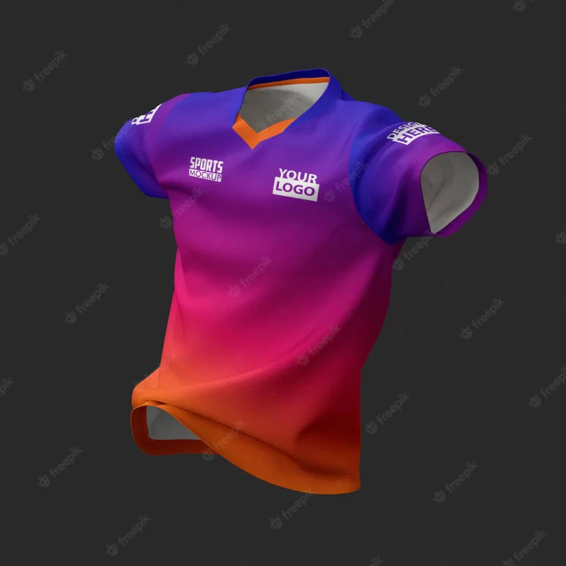 Jumping pose v neck shortsleeve jersey front view mockup Premium Psd