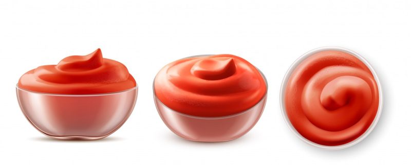 Ketchup in bowl top and side view isolated set Free Vector