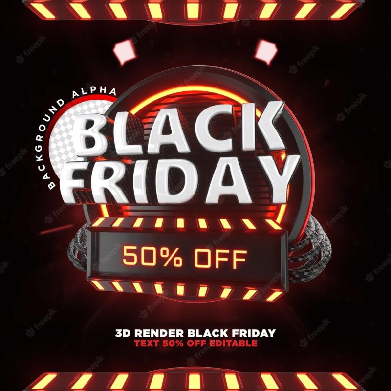 Label black friday 3d realistic render for promotion campaigns and offers Free Psd