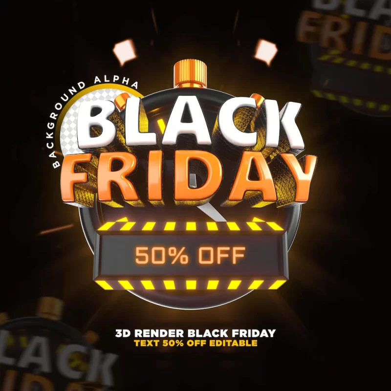 Label black friday 3d realistic render for promotion campaigns and offers Free Psd