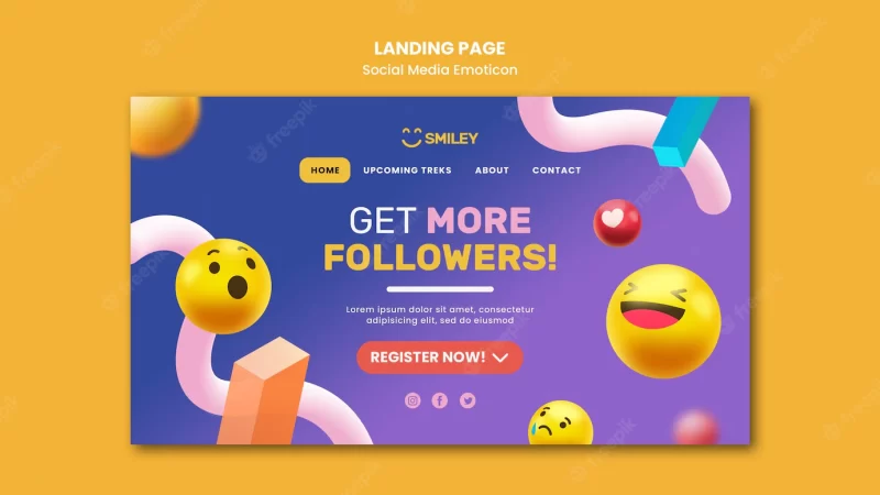 Landing page for social media app emoticons Free Psd