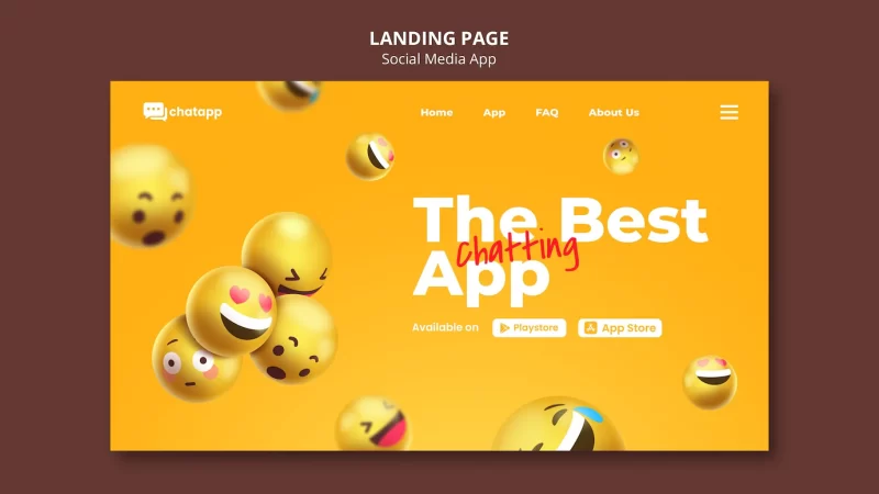 Landing page for social media chatting app with emojis Free Psd