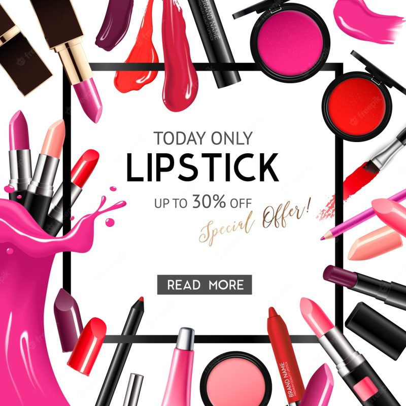 Lip care makeup products Free Vector