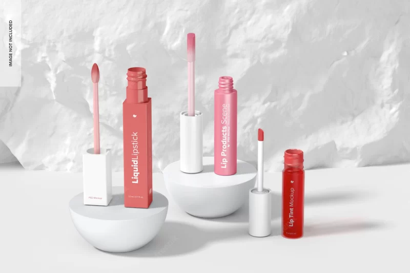 Lip products scene mockup, opened Free Psd