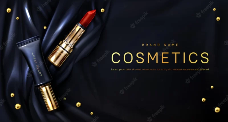 Lipstick cosmetics make up beauty product banner Free Vector