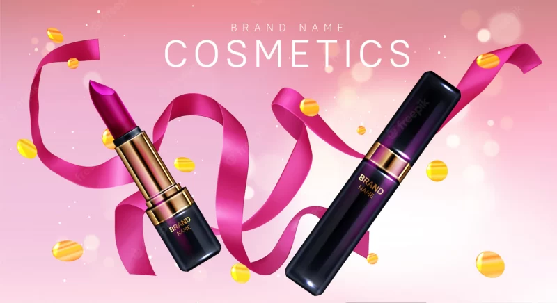 Lipstick cosmetics make up with confetti Free Vector