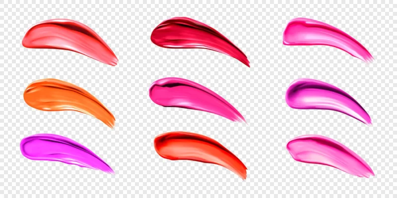 Lipstick smears swatches of liquid lip gloss for makeup palette Free Vector