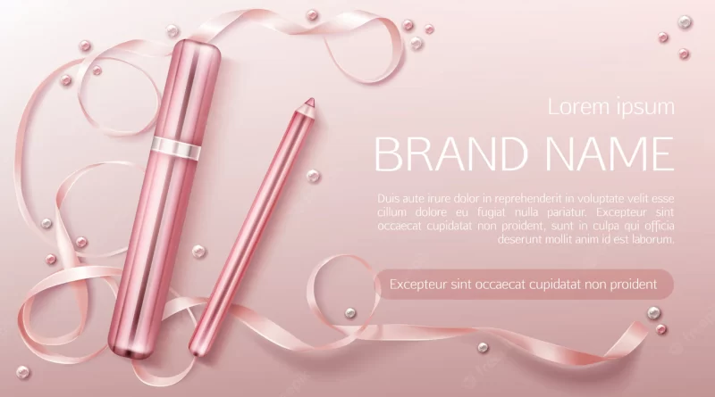 Lipstick with ribbon banner template Free Vector